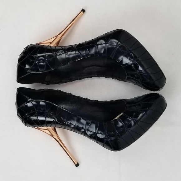 Dior Serpent Picasso Black Leather Hidden Platform Stiletto Heel Pumps size 37.5 - Picture 6 of 11